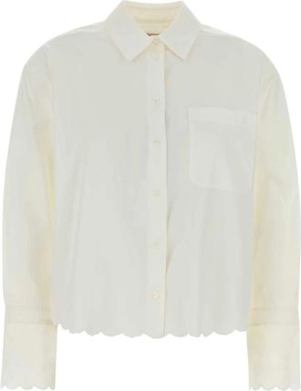Max Mara Neutro Scalloped Poplin Shirt - Dames - Overhemden - Wit - M - Katoen - Overhemden