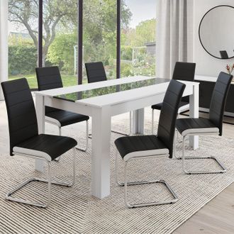 IDMarket Idmarket - Lote De 6 Sillas De Comedor Mia Negras Con Ribete Blanco