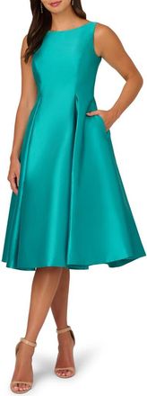Adrianna Papell Sleeveless Mikado Fit & Flare Midi Dress in Exotic Jade at Nordstrom, Size 10