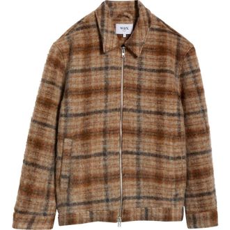 Wax London Heath Plaid Brushed Wool Blend Zip Jacket in Natural /Tan at Nordstrom, Size Xx-Large