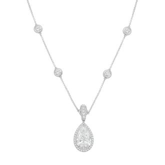 Diana M. Jewels 14kt White gold Lab Grown 2.00 ct Pear Diamond Halo Pendant With Bail