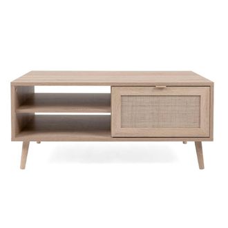 Calicosy Coffee Table With 2 Niches, 100 Cm Long - Rattan Print - BALI in Light Brown