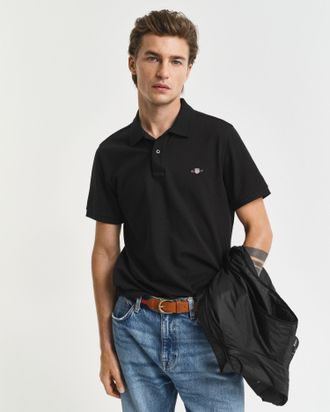 GANT Poloshirt GANT REG SHIELD SS PIQUE POLO, Herren, Gr. 4XL, schwarz, Jersey, Obermaterial: 100% Baumwolle, unifarben, regular fit h&uuml;ftlang, hoch geschlo