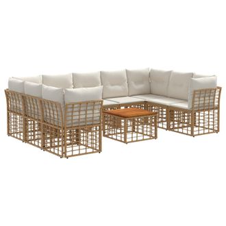 vidaXL Conjunto De Sof&aacute;s De Exterior 10 Pcs Natural Y Crema Poli&eacute;ster Vidaxl