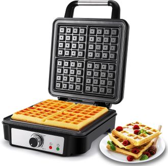 OEM Gofrera De 4 Rebanadas, Tostado Regulable (5 Niveles), Antiadherente, 1200 W, Luces Indicadoras, Color Plata/negro