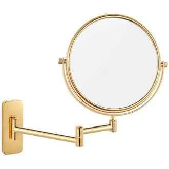 Elle Espejo De Aumento Redondo De Pared Para Ba&ntilde;o, Espejo De Aumento X10 Dorado De Pared Para Maquillaje Y Afeitado Con Brazo Flexible, Extensi&oacute;n Giratoria