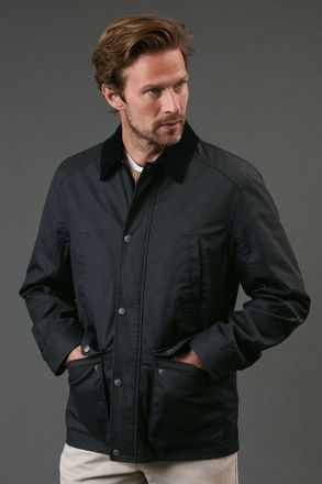 Maine Mens Navy Coated Cord Collar Walking Jacket Cotton - Size X-Large