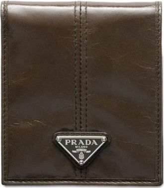 Prada Leren portemonnee met triangel logo - Bruin