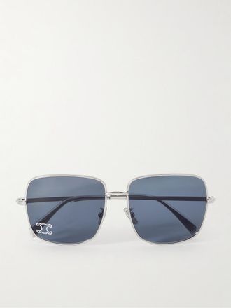 Celine Occhiali Da Sole In Metallo Argentato Con Montatura Quadrata E Cristalli Triomphe - Argento