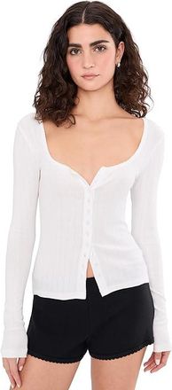 Free People End Game Pointelle Long Sleeve Womens Clothing Sugar Swizzle : MD (Womens 8-10), Cotton/Elastane
