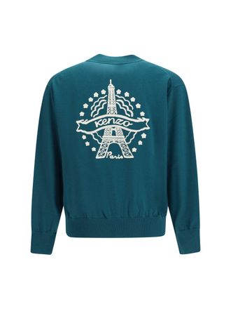 Kenzo Wool Zip With Eiffel Tower Embroidery Cardigan - Green