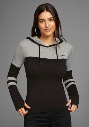 Kangaroos Kapuzenshirt KANGAROOS, Damen, Gr. 32/34, schwarz (schwarz, grau), Rippware, Obermaterial: 100% Baumwolle. Einsatz: 90% Baumwolle, 10% Viskose, k&ouml;rper