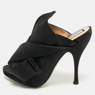 N&deg;21 N&ordm;21 Black Satin Raso Knot Peep Toe Mules