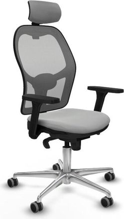 Piqueras y Crespo Piqueras Y Crespo - Jorquera Sincro Malla Gris Similpiel Gris Claro Brazos 3d Base Aluminio Cabecero 2d Ruedas 65mm Engomada