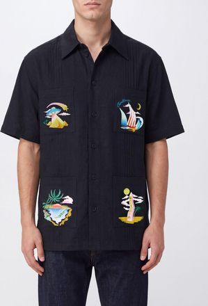 Casablanca Camicia a maniche corte in cotone con ricami e spalle scese