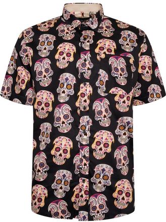 KAM Ghost Skull Print Shirt Short Sleeve Pocket Casual Mens Plus Size 6052 (UK, Alpha, 5XL, Plus, Regular, Black)