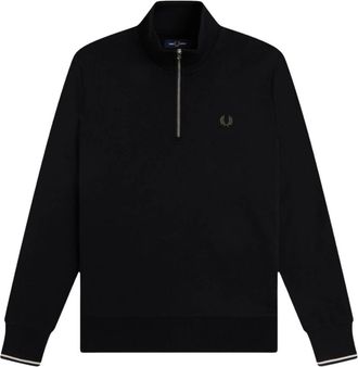 Fred Perry Half-zip Sweatshirt - Heren - Vesten met rits - Zwart - M - Katoen - Hoodies & sweatvesten