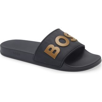 BOSS Kirk Slide Sandal in Black at Nordstrom Rack, Size 11Us / 10Uk