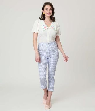 Unique Vintage Rachelle Capri Pants in Baby Blue Gingham Print at Nordstrom, Size X-Small