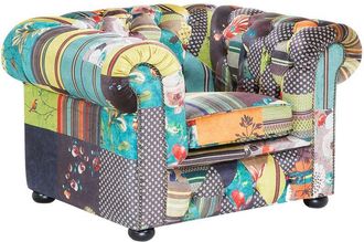 Beliani Poltrona vintage in tessuto patchwork multicolore giallo Chesterfield