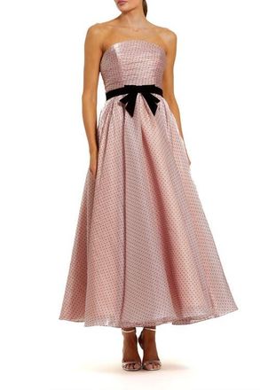 Mac Duggal Petite Polka Dot Organza Strapless Dress With Bow in Rose Pink at Nordstrom, Size 12P