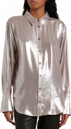 Frame Denim Standard Shirt In Silver Lame