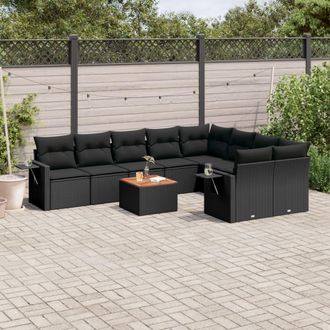 vidaXL Vidaxl - Set De Sof&aacute;s De Jard&iacute;n 10 Pzas Cojines Rat&aacute;n Sint&eacute;tico Negro