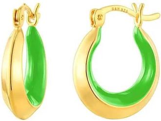 Gold & Honey Womens Petite Enamel Slope Huggie Hoop Earrings In Neon Green