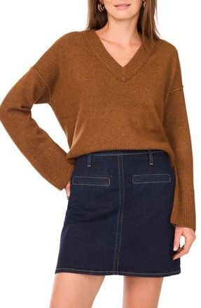 Vince Camuto High-Low V-Neck Sweater in Toasted at Nordstrom Rack, Size Xx-Small