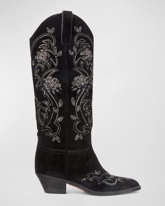 Ralph Lauren Collection Jaelynne Beaded Velvet Cowboy Boots