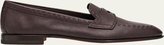Santoni Topstitch Leather Penny Loafers