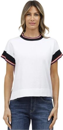 Alpha Studio Top met korte mouwen en contrastranden - Dames - T-shirts - Wit - L - Tops