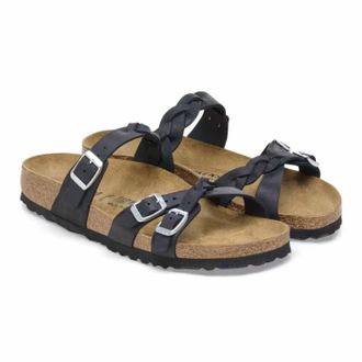 Birkenstock Womens Franca Oiled Leather Braided Sandals In Black