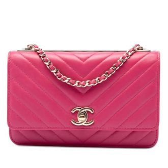 Chanel Pre-owned Chevron Quilted Crossbody Bag - Dames - Pre-owned - Roze - Maat: ONE Size Leer