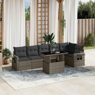 vidaXL Set De Sof&aacute;s De Jard&iacute;n 7 Pzas Con Cojines Rat&aacute;n Sint&eacute;tico Gris Vidaxl
