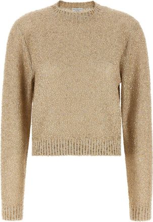 Brunello Cucinelli Beige Embellished Crew Neck Sweater