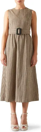L.k. Bennett Rae Check Sleeveless Midi Dress in Brown at Nordstrom, Size 10 Us