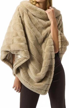 Joseph Ribkoff Faux Fur Textured Striped Poncho In Champagne