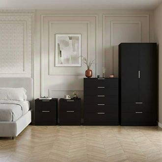 Home Discount Vida Designs Trega 4Pc Bedroom Set(2Dr Bedsidex2, 5Dr Chest, Wardrobe) in Black