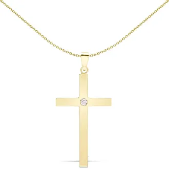 Jewelco London 9ct Gold 0.1ct Diamond Minimalist Solitaire Cross Pendant