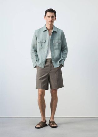 Mango Bermuda misto lyocell righe grigio visone - Uomo - 44 - MANGO MAN