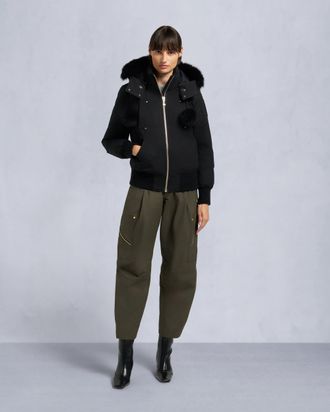 Moose Knuckles Womens Original Debbie Shearling Trim Bomber Jacket