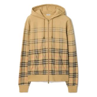 Burberry Zip-throughs, male, Beige, Size: S Gradient Check Cotton Zip Hoodie
