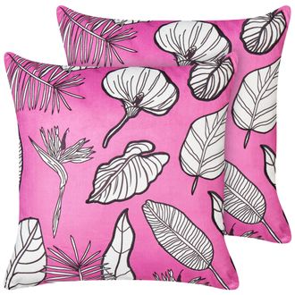 Beliani Beliani - Conjunto De 2 Cojines De Algod&oacute;n Con Estampado De Hojas 45 X 45 Cm Rosa Malva