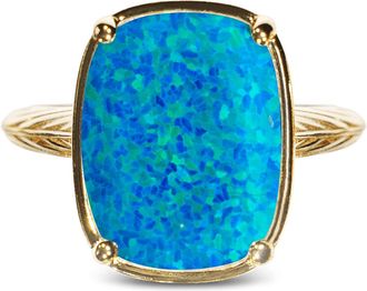 Sterling Forever Sterling Silver Caribbean Blue Opal Elongated Cushion Ring