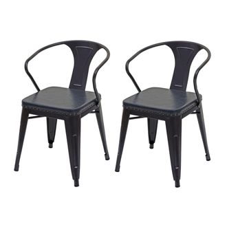 Hhg Hhg - Non Utilizzato] Set 2x Sedie Design Industriale 469d Acciaio Verniciato Ecopelle Grigio