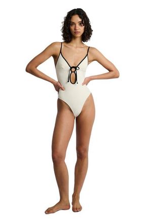 Onia Soleil Tie Front One-Piece in Egret at Nordstrom, Size X-Small