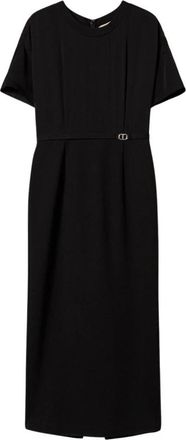 Twinset Abito Longuette con Cinturino Oval T - Dames - Casual kleedjes - Zwart - M - Kleedjes