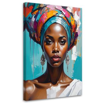 Feeby Cuadro En Lienzo, Retrato Colorido De Una Mujer De Estilo Africano Decoraci&oacute;n &Eacute;tnica Moderna Con Turbante, 80x120