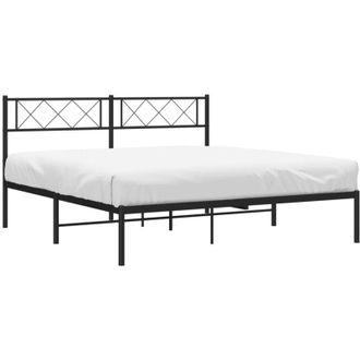 vidaXL Metal Bed Frame without Mattress with Headboard Black 160x200cm Vidaxl